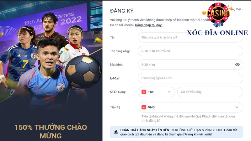 Nhập phiếu thông tin yêu cầu tạo tài khoản thành viên tại nhà cái số 1 Châu Á