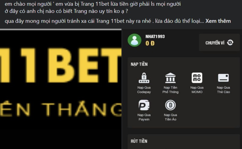 Người chơi tố cáo 11bet lừa đảo